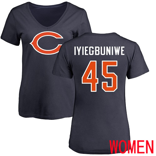 Chicago Bears Navy Blue Women Joel Iyiegbuniwe Name and Number Logo NFL Football #45 T Shirt